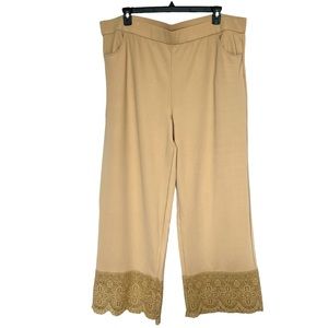 Isaac Mizrahi Pebble Knit Lace Embroidered Wide Leg Crop Pant Sz 2X (tall)